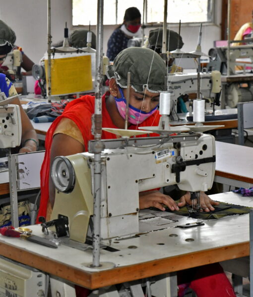 Newly recruited garment workers practice stitching at a textile factory of Texport Industries in Hindupur town in the southern state of Andhra Pradesh, India, February 9, 2022.  REUTERS/Samuel Rajkumar